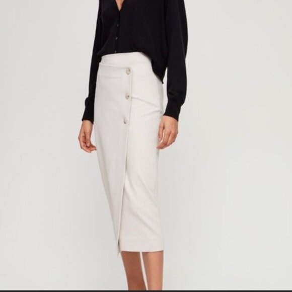 Aritzia Babaton Billy Button Midi Pencil Skirt Matte Pearl Size 6 - Picture 2 of 7
